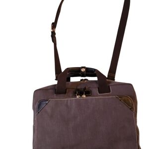 COLE HAAN PADDED SLEEVE LAPTOP BRIEFCASE CANVAS LEATHER GRAY FITS 14"